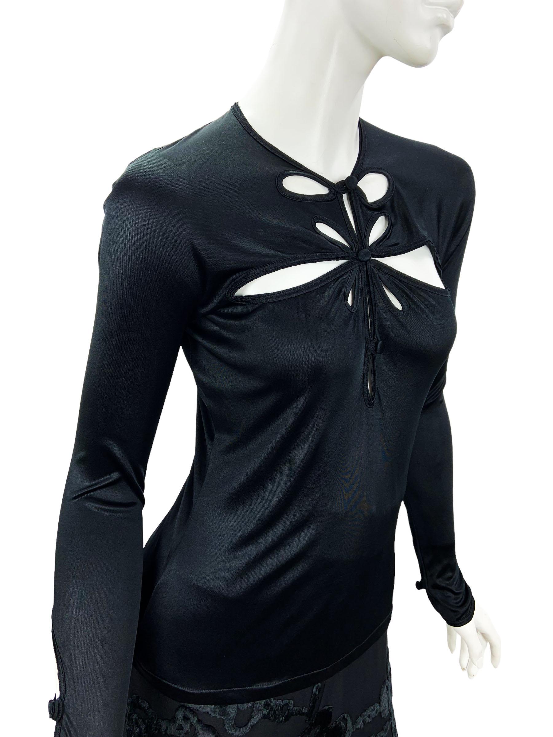 Nero Tom Ford for Yves Saint Laurent A/I 2004 Top nero in jersey cut-out stretch It. S in vendita
