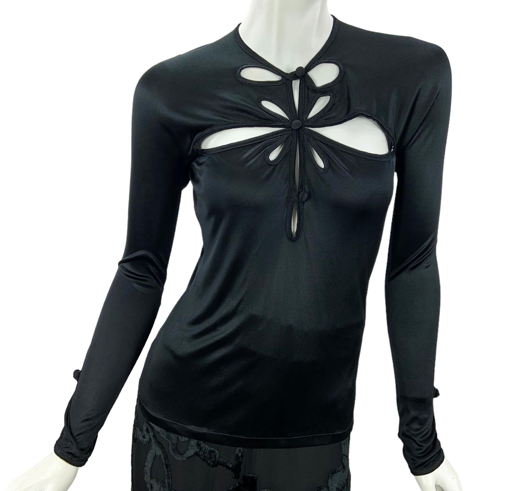 Donna Tom Ford for Yves Saint Laurent A/I 2004 Top nero in jersey cut-out stretch It. S in vendita