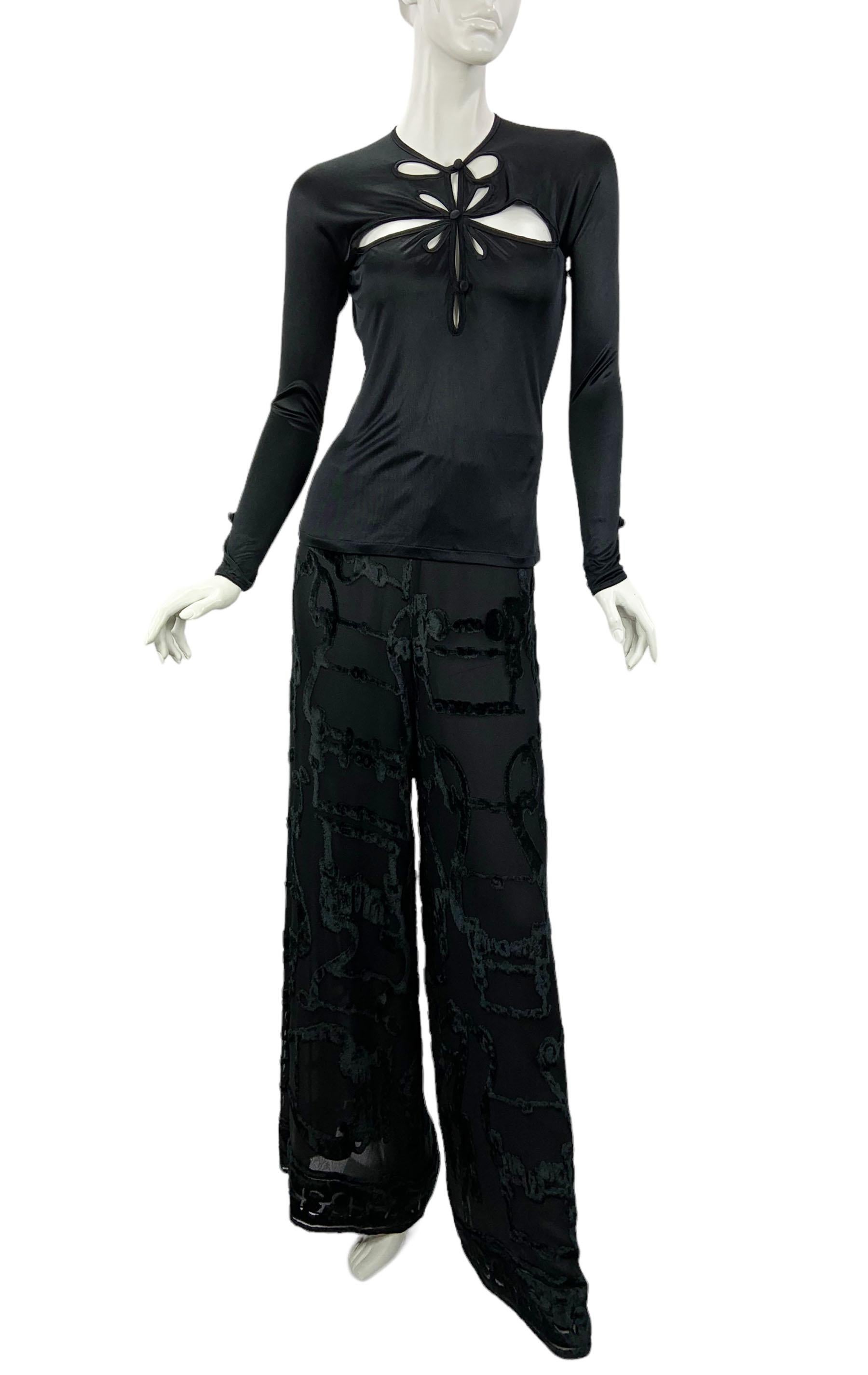 Tom Ford for Yves Saint Laurent A/I 2004 Top nero in jersey cut-out stretch It. S in vendita 2