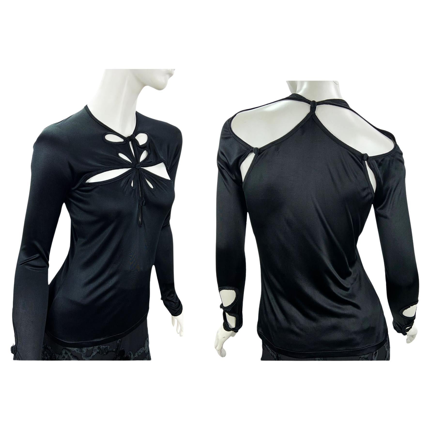 Tom Ford for Yves Saint Laurent A/I 2004 Top nero in jersey cut-out stretch It. S in vendita
