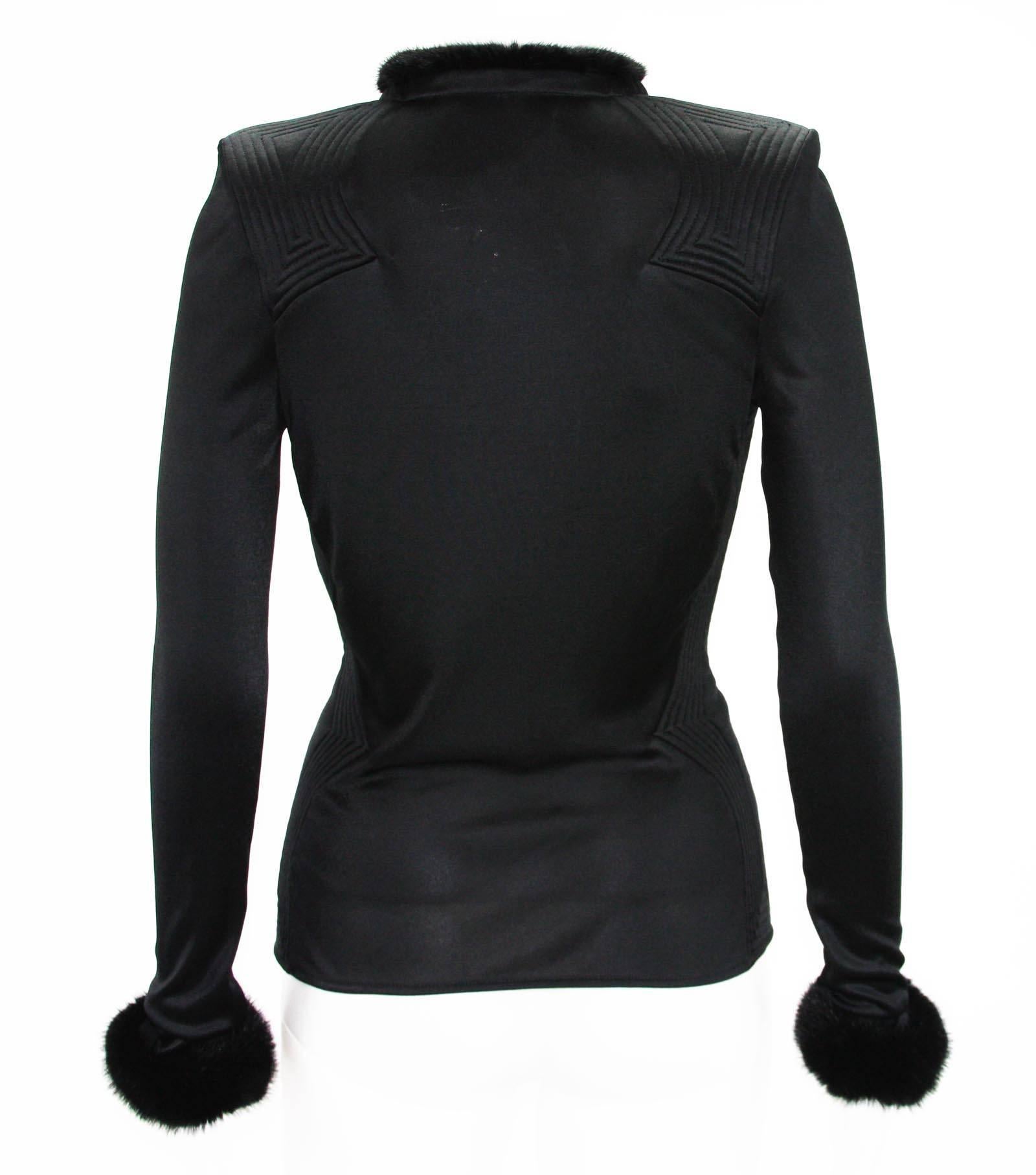 Tom Ford for Yves Saint Laurent A/I 2004 Giacca nera con finiture in visone M in vendita 2