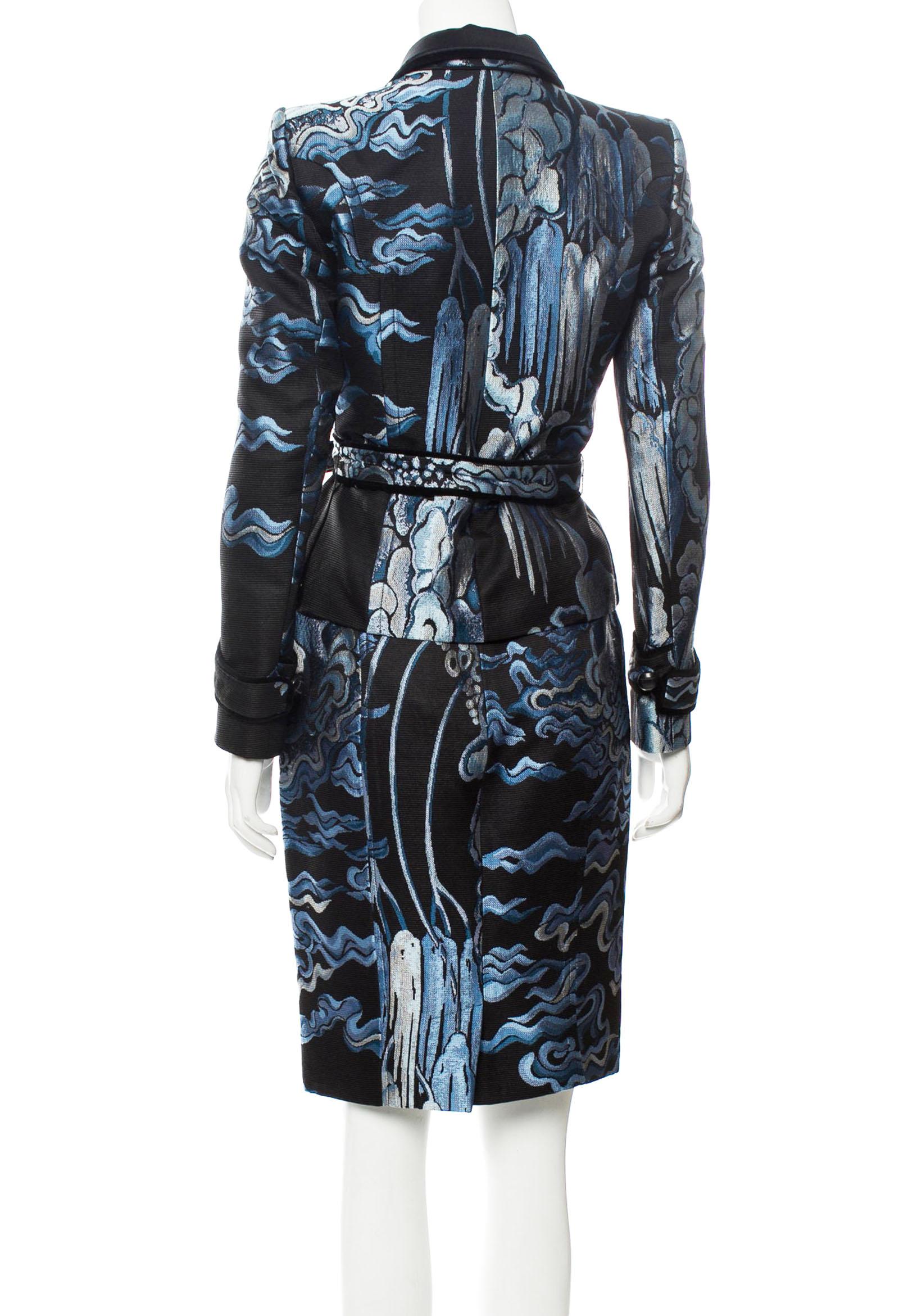 Noir Tom Ford pour Yves Saint Laurent F/W 2004 Chinoiserie Jacquard jupe tailleur Fr 38   en vente