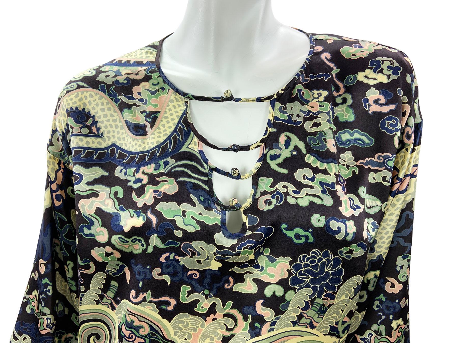 Black Tom Ford for Yves Saint Laurent F/W 2004 Chinoiserie Silk Blouse Top Fr. 38 US 6 For Sale
