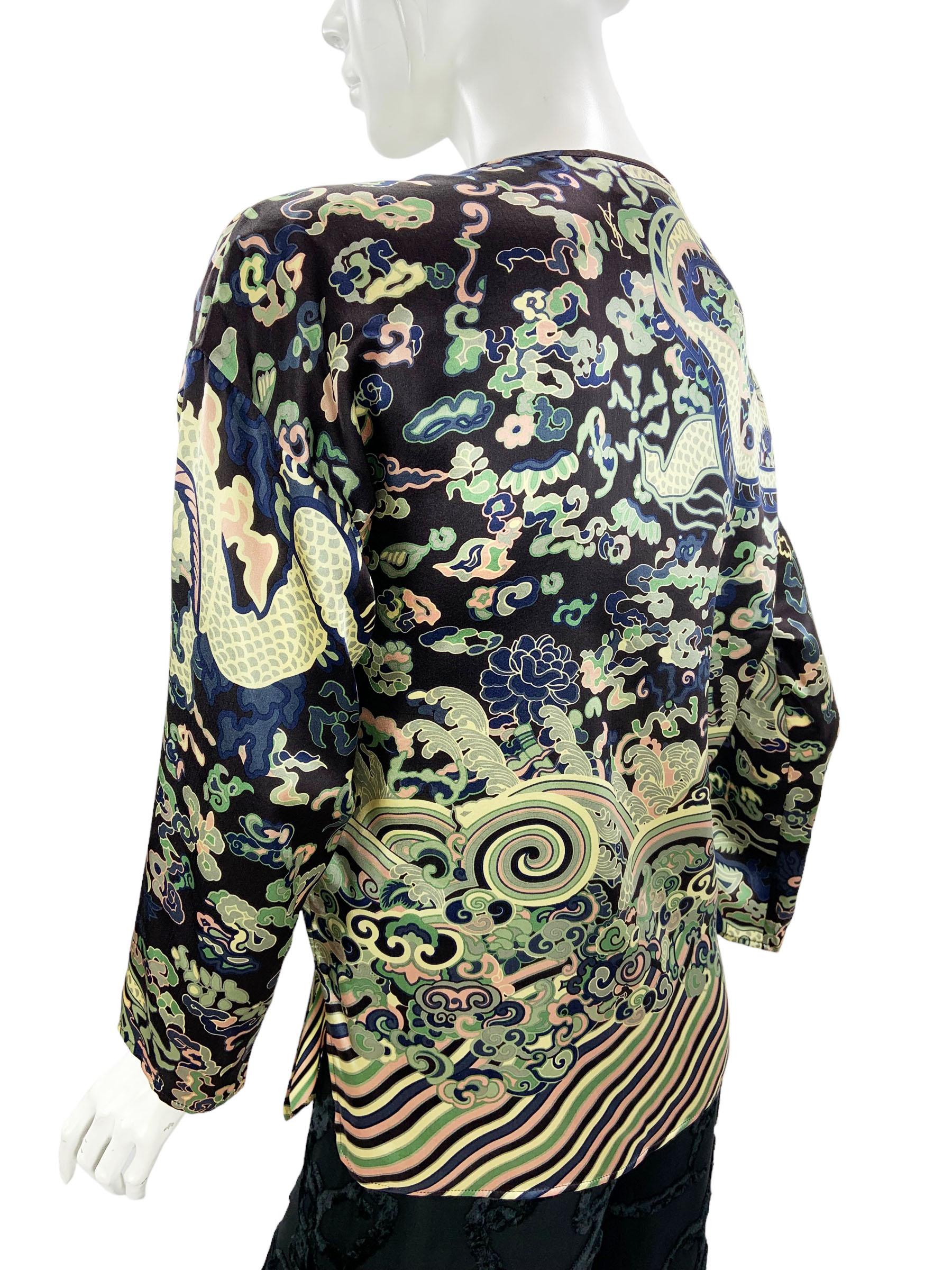 Tom Ford for Yves Saint Laurent F/W 2004 Chinoiserie Silk Blouse Top Fr. 38 US 6 In New Condition For Sale In Montgomery, TX
