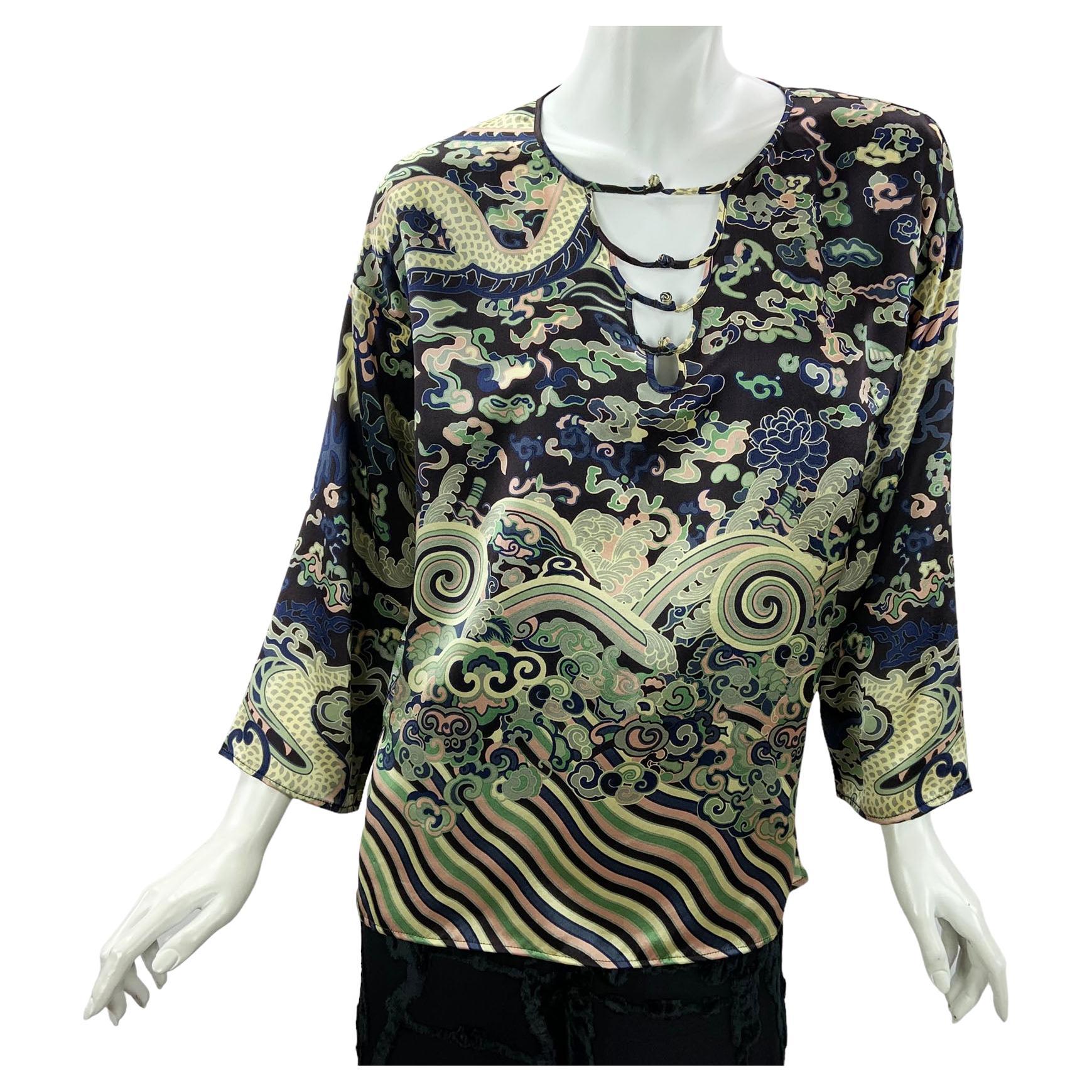 Tom Ford for Yves Saint Laurent F/W 2004 Chinoiserie Silk Blouse Top Fr. 38 US 6 For Sale
