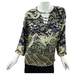 Tom Ford für Yves Saint Laurent H/W 2004 Chinoiserie-Seidenbluse Top aus Seide Fr. 38 US 6