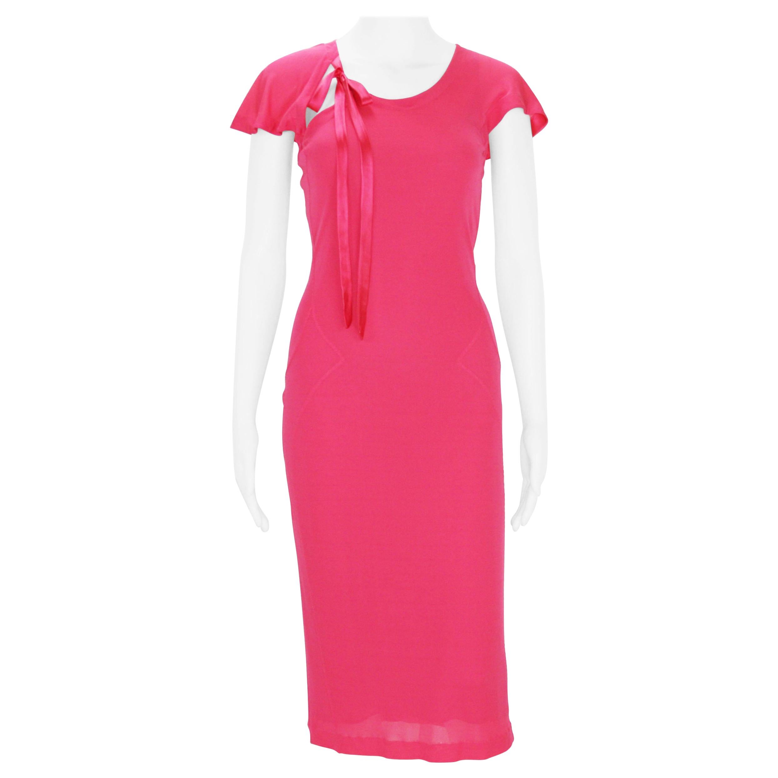 Tom Ford for Yves Saint Laurent F/W 2004 Collection Pink Jersey Dress size S For Sale