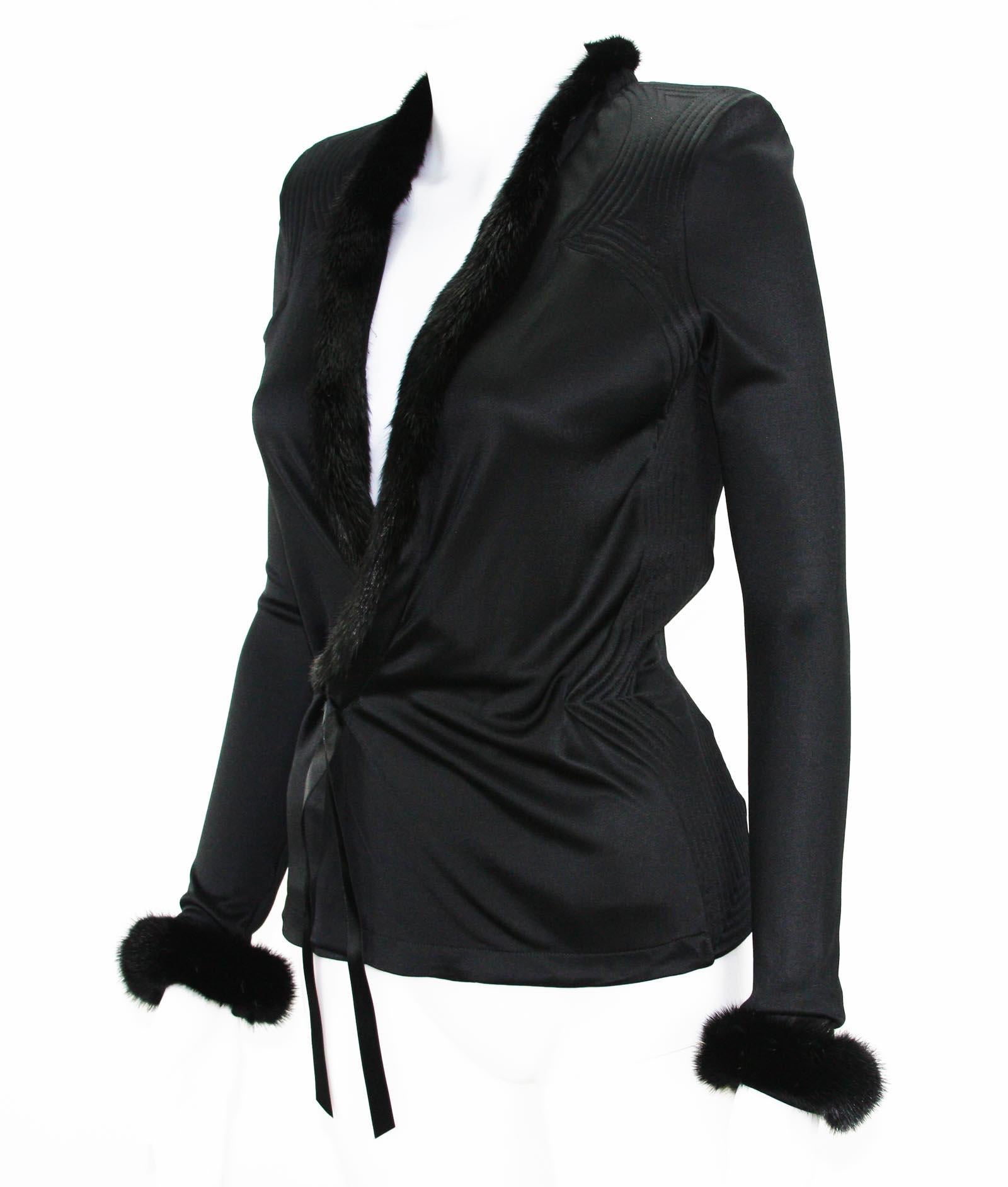 Tom Ford pour Yves Saint Laurent, tailleur jupe en jersey avec vison, taille S, automne-hiver 2004 en vente 4