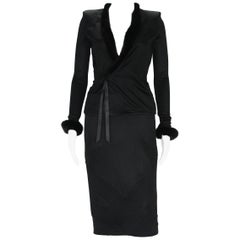 Used Tom Ford for Yves Saint Laurent F/W 2004 Jersey Skirt Suit with Mink size S