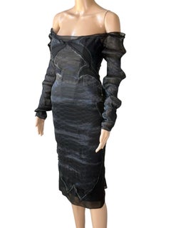 Tom Ford for Yves Saint Laurent F/W 2004 Runway Off Shoulder Sheer Cutout Dress