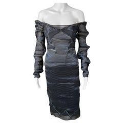 Tom Ford for Yves Saint Laurent F/W 2004 Runway Off Shoulder Sheer Cutout Dress