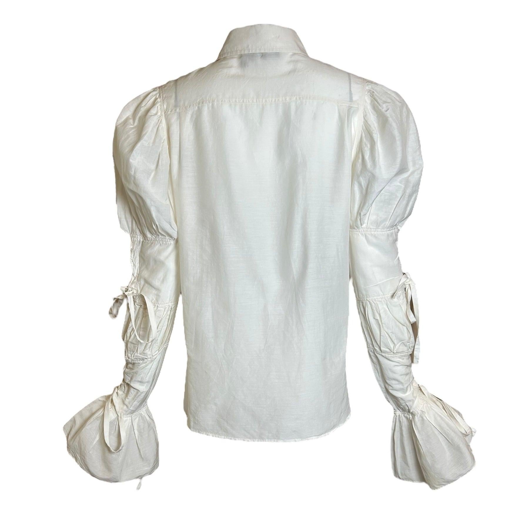Tom Ford for Yves Saint Laurent F/W Baumwollbluse mit geschnürten Ärmeln, 2002 (Grau) im Angebot