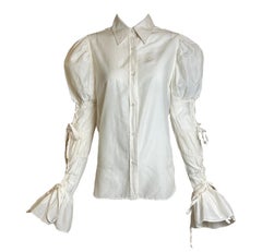 Tom Ford for Yves Saint Laurent F/W Baumwollbluse mit geschnürten Ärmeln, 2002