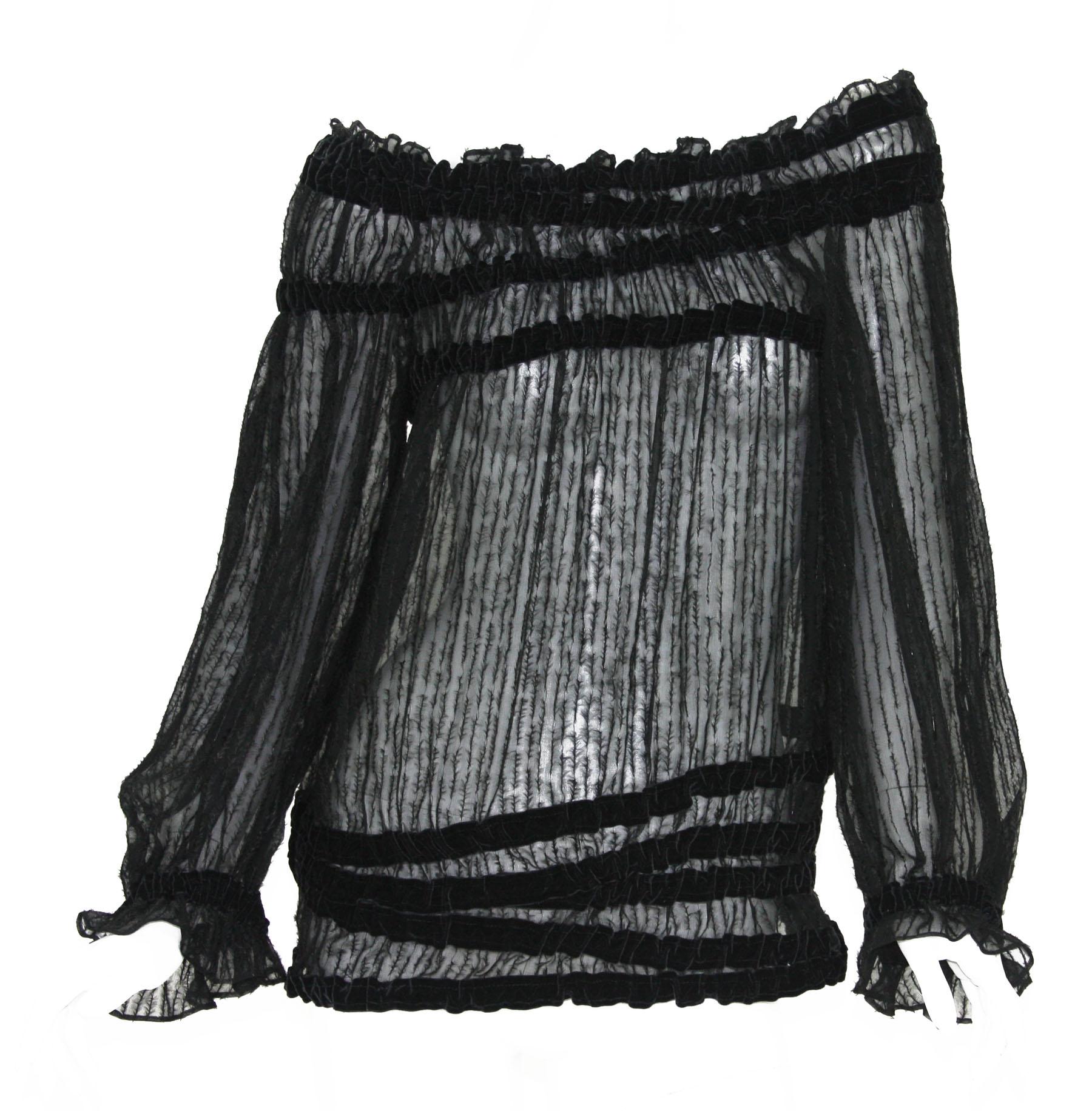 Chemisier à épaules dénudées Tom Ford pour Yves Saint Laurent en soie noire transparente, automne-hiver 2001 Pour femmes en vente