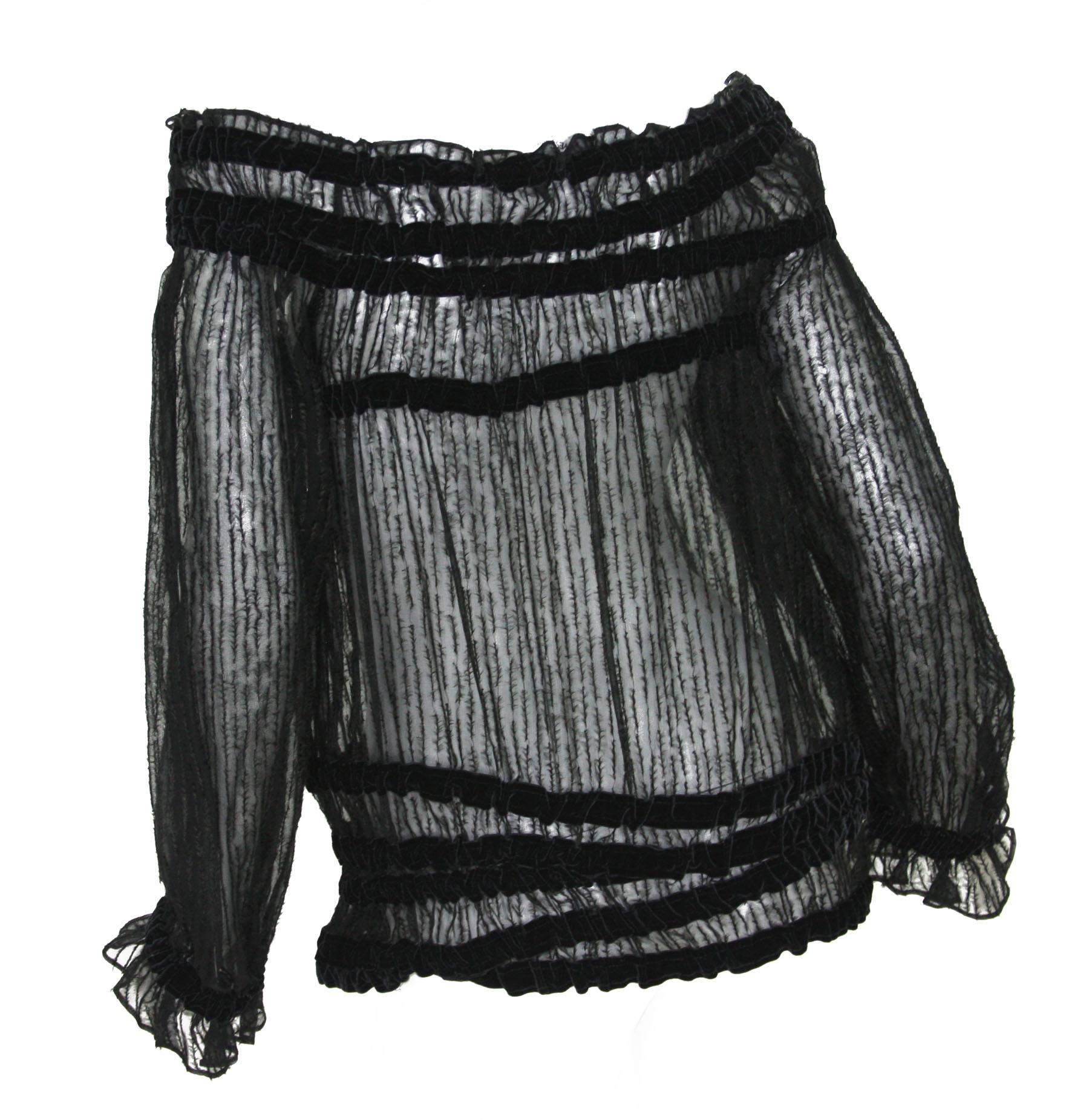 Chemisier à épaules dénudées Tom Ford pour Yves Saint Laurent en soie noire transparente, automne-hiver 2001 en vente 2