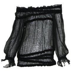 Chemisier à épaules dénudées Tom Ford pour Yves Saint Laurent en soie noire transparente, automne-hiver 2001