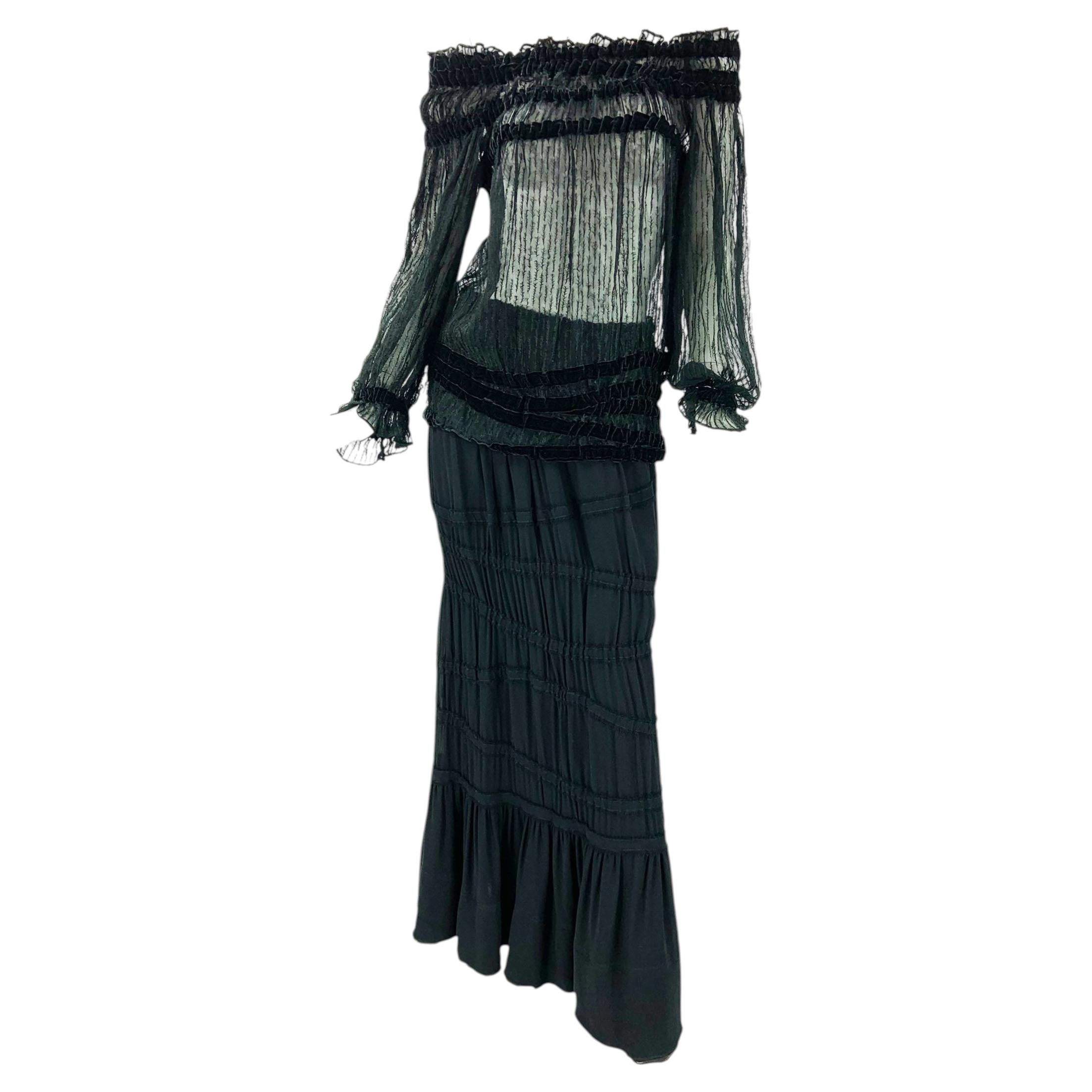 Tom Ford for Yves Saint Laurent FW 2001 Runway Silk Skirt Off-Shoulder Set Fr 38