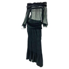 Tom Ford for Yves Saint Laurent FW 2001 Runway Silk Skirt Off-Shoulder Set Fr 38