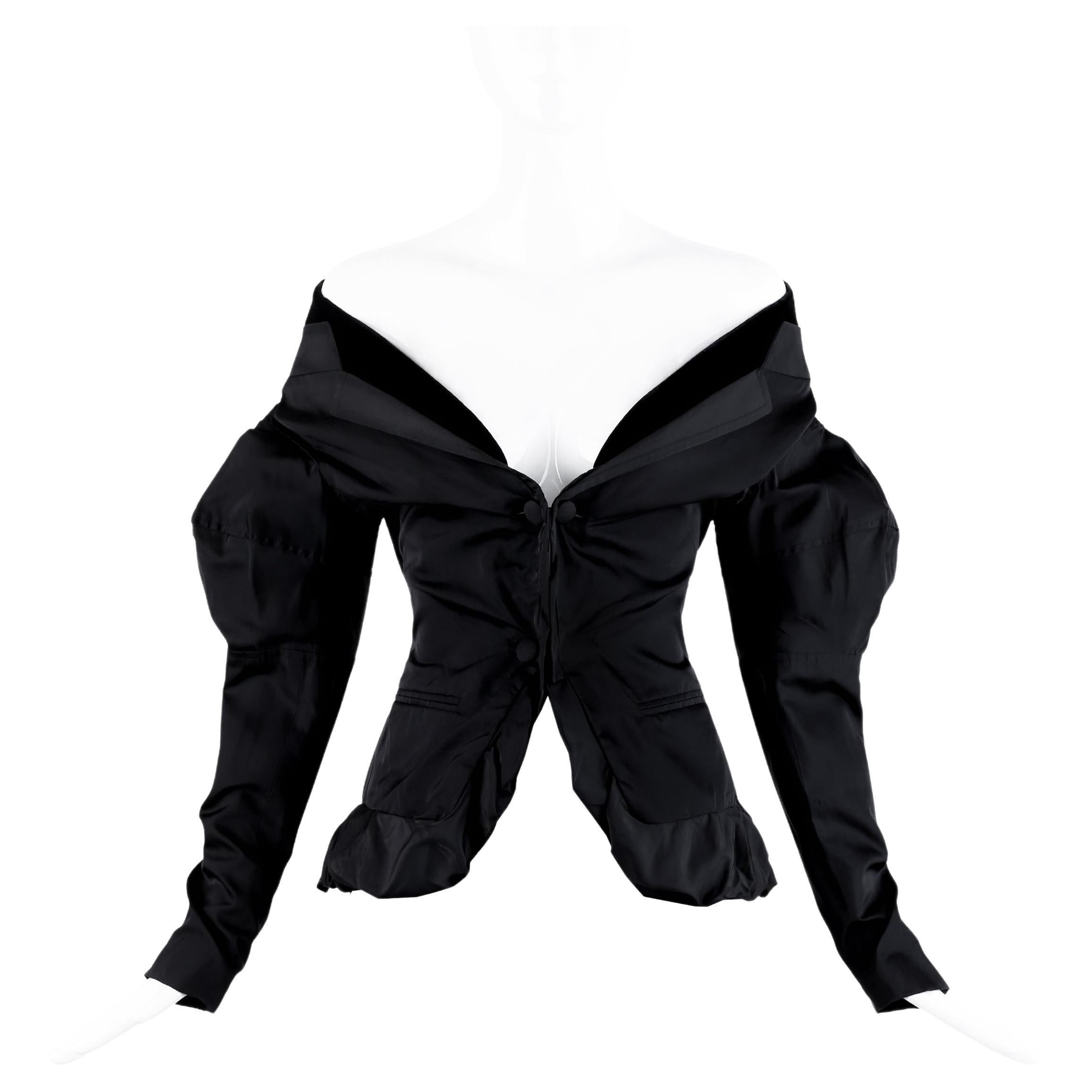 Tom Ford for Yves Saint Laurent FW 2002 Iconic Runway Silk Black Blouse Jacket For Sale