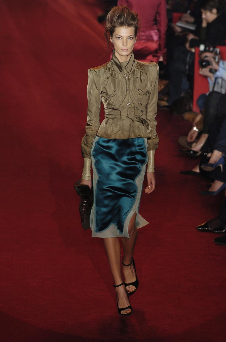 Tom Ford for Yves Saint Laurent Silk Pagoda Jacket with Skirt.
French size 36 - US 4
Who could ever forget Tom Ford's final show for Yves Saint Laurent, his exquisite YSL Rive Gauche Chinoiserie collection, back in 2004.
F/W 2004 Runway Collection -