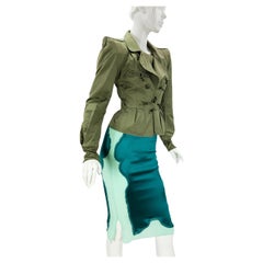Tom Ford for Yves Saint Laurent FW 2004 Silk Pagoda Jacket Skirt Suit Fr 36 US 4