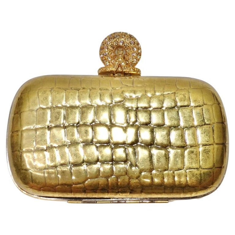 TOM FORD Lizard Embossed Metallic Leather Clutch in Gold