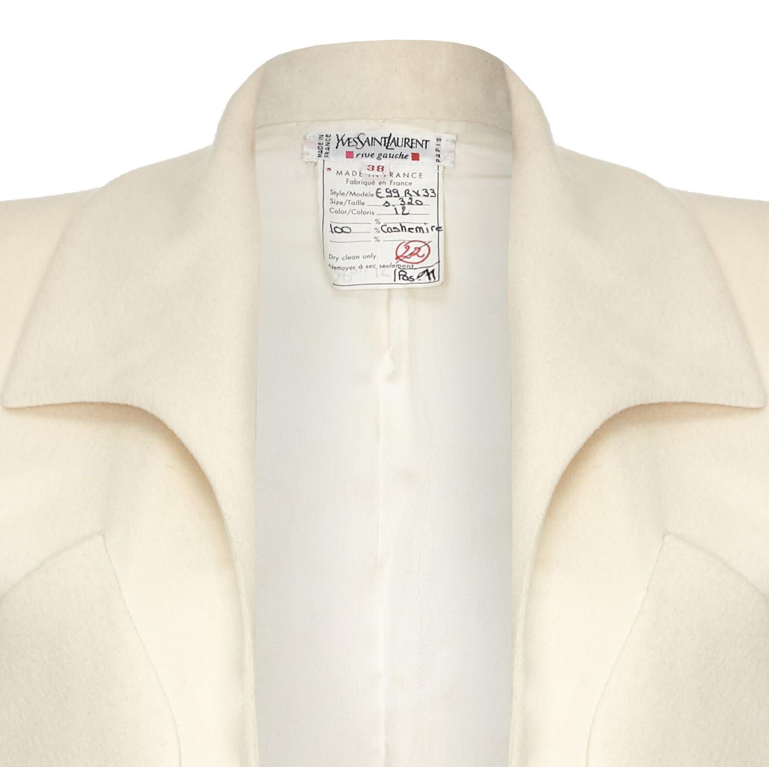 Tom Ford For Yves Saint Laurent Ivory Cashmere Structured Jacket Circa 1999 In Excellent Condition In London, GB