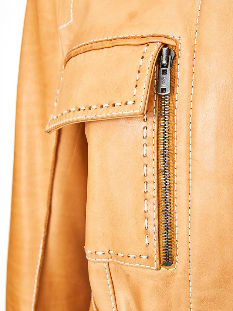 Orange Tom Ford For Yves Saint Laurent Belted Leather Coat