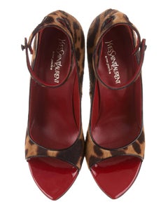 Tom Ford for Yves Saint Laurent Leopard Print Pony Hair Patent Leather Wedges 40