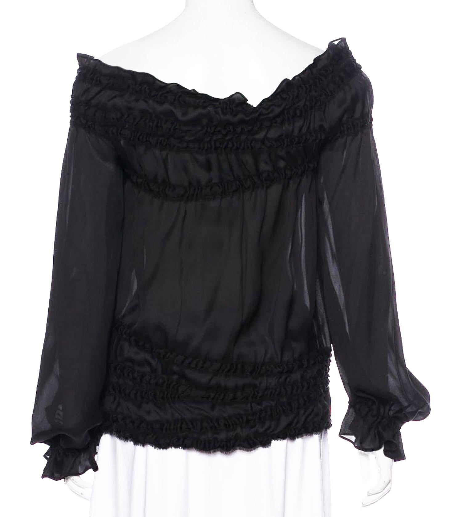 Black Tom Ford for Yves Saint Laurent Rive Gauche F/W 2001 Silk Off-Shoulders Top 40 
