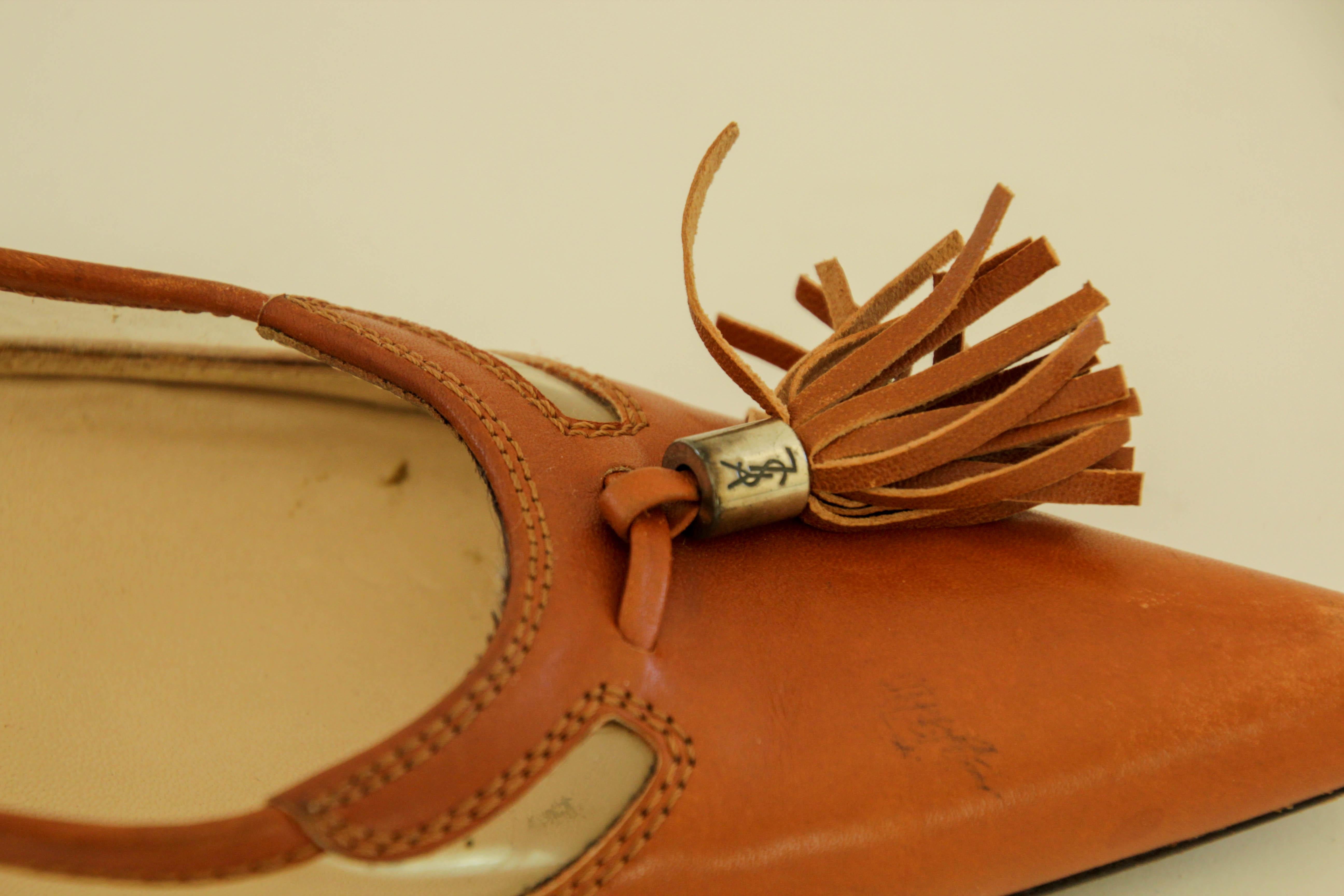 Tom Ford for Yves Saint Laurent Rive Gauche Leather Mules YSL EU 38 In Good Condition For Sale In North Hollywood, CA
