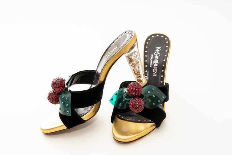 Tom Ford for Yves Saint Laurent Runway Black Velvet Cherry Sandals ...