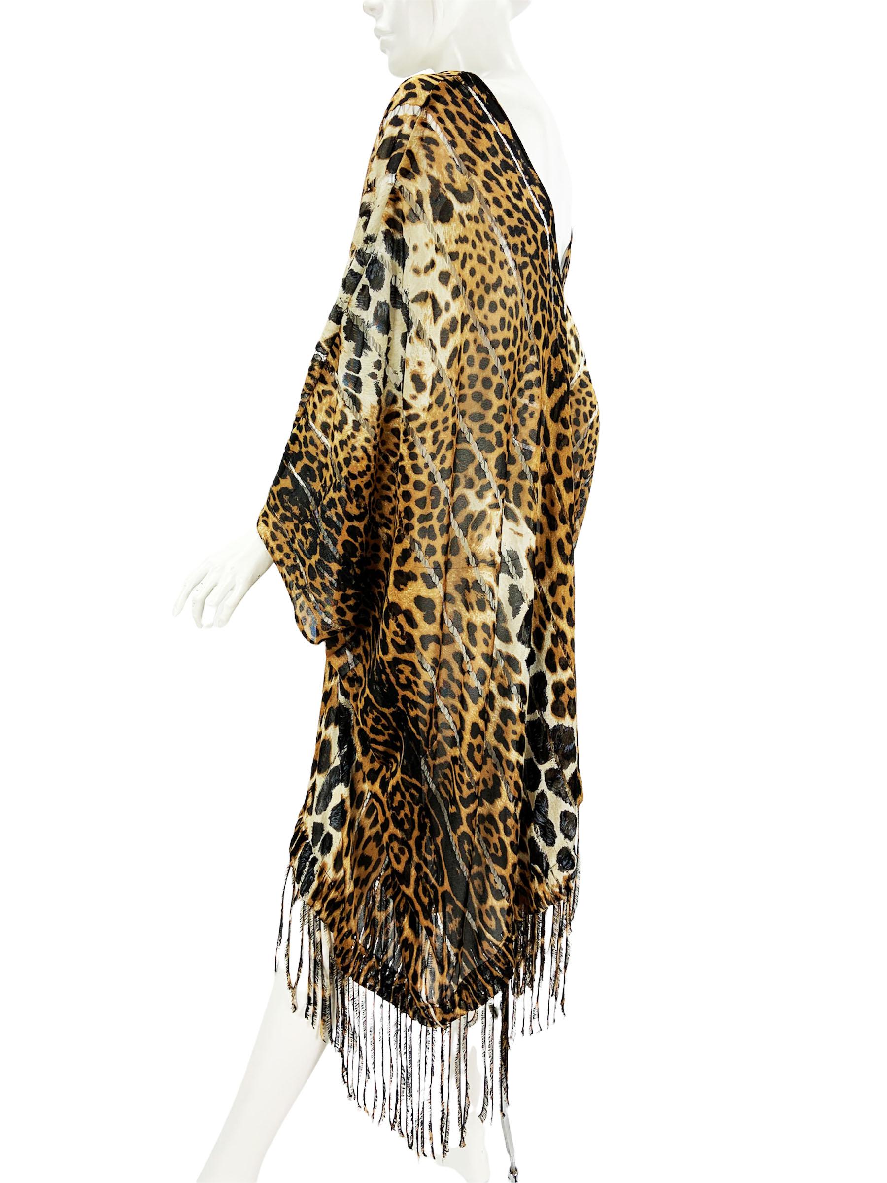 Brown Tom Ford for Yves Saint Laurent S/S 2002 Cheetah Silk Fringed Sexy Caftan 