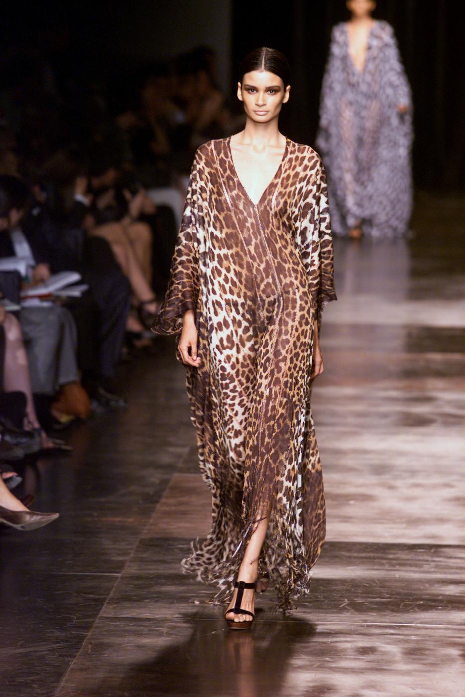 Tom Ford for Yves Saint Laurent S/S 2002 Cheetah Silk Fringed Sexy Caftan  2