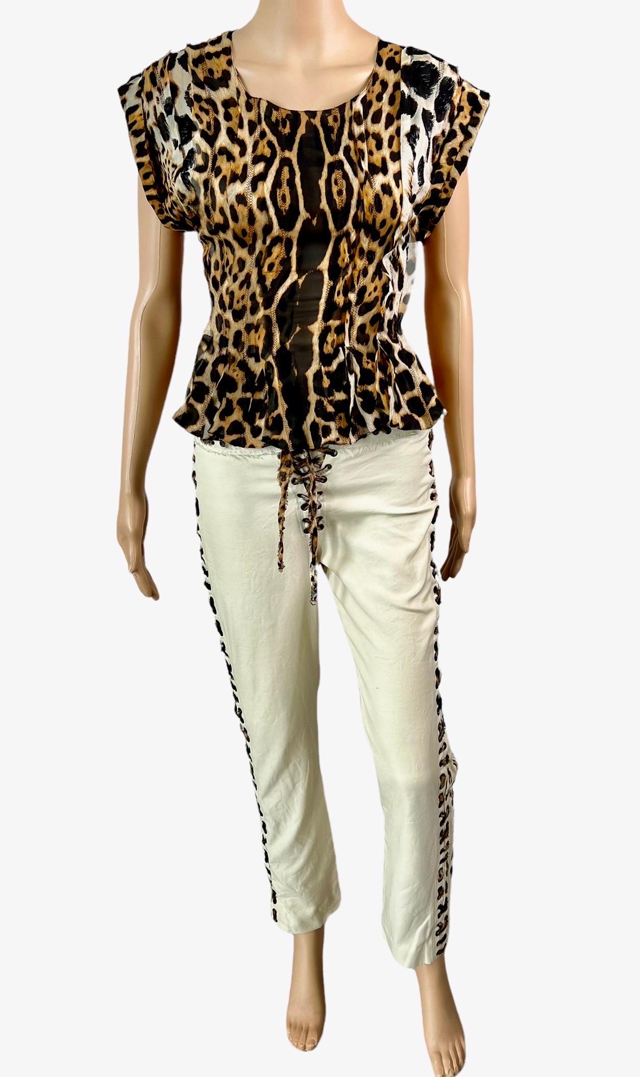 Tom Ford for Yves Saint Laurent  S/S 2002 Leopard Blouse Top & Pants 2 Piece Set In Good Condition In Naples, FL