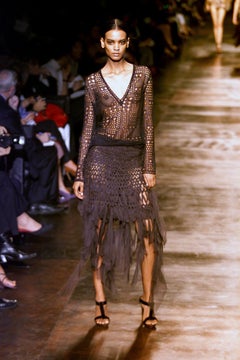 Tom Ford for Yves Saint Laurent S/S 2002 Mini Black Silk Woven Fringe Skirt S M