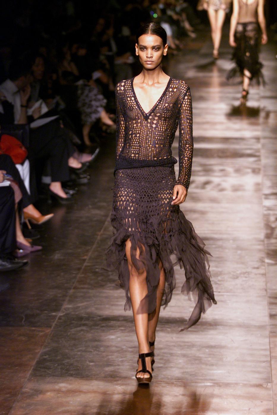 Tom Ford for Yves Saint Laurent S/S 2002 Mini Black Silk Woven Fringe ...