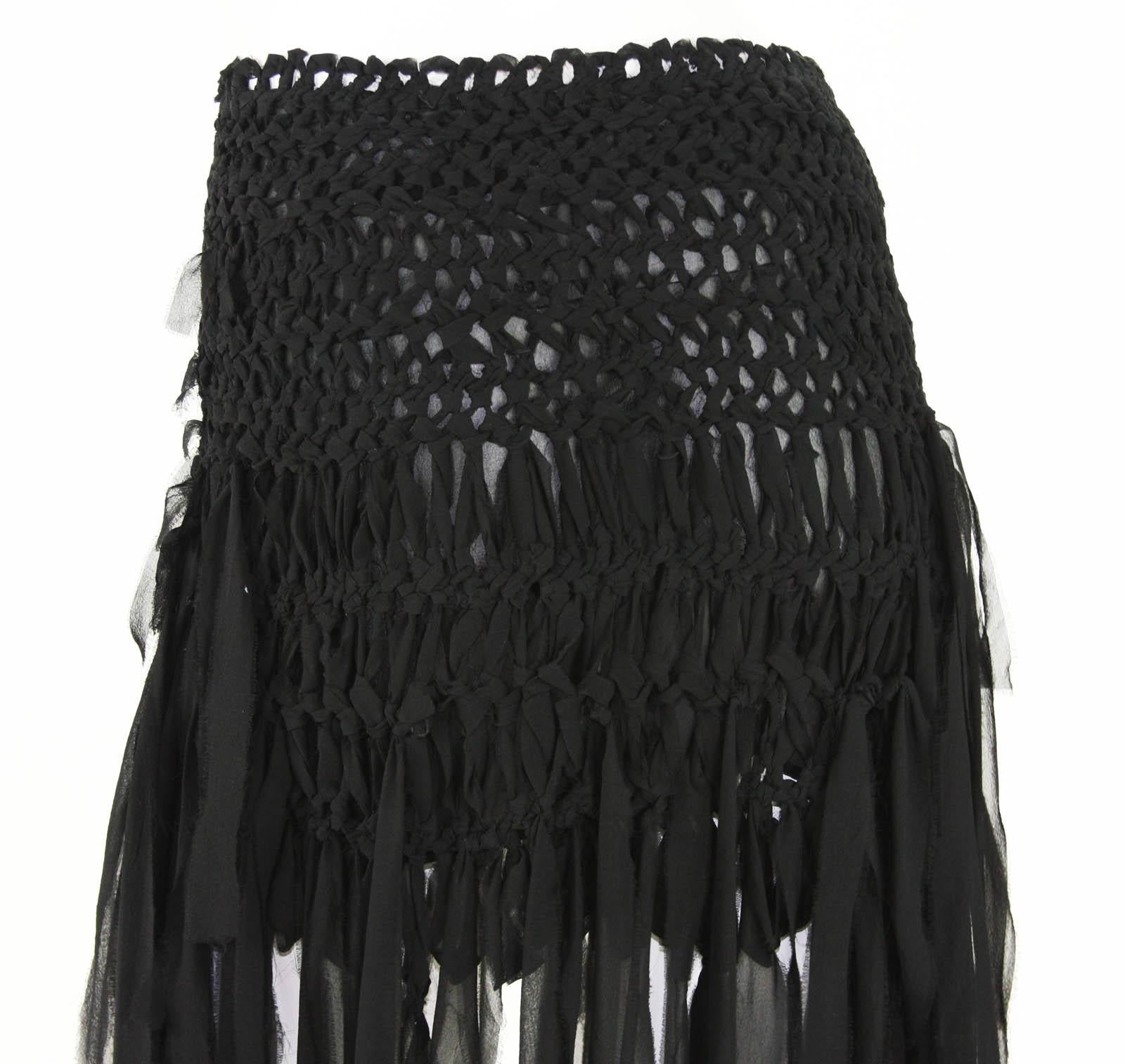 Tom Ford for Yves Saint Laurent S/S 2002 Mini Black Silk Woven Fringe ...