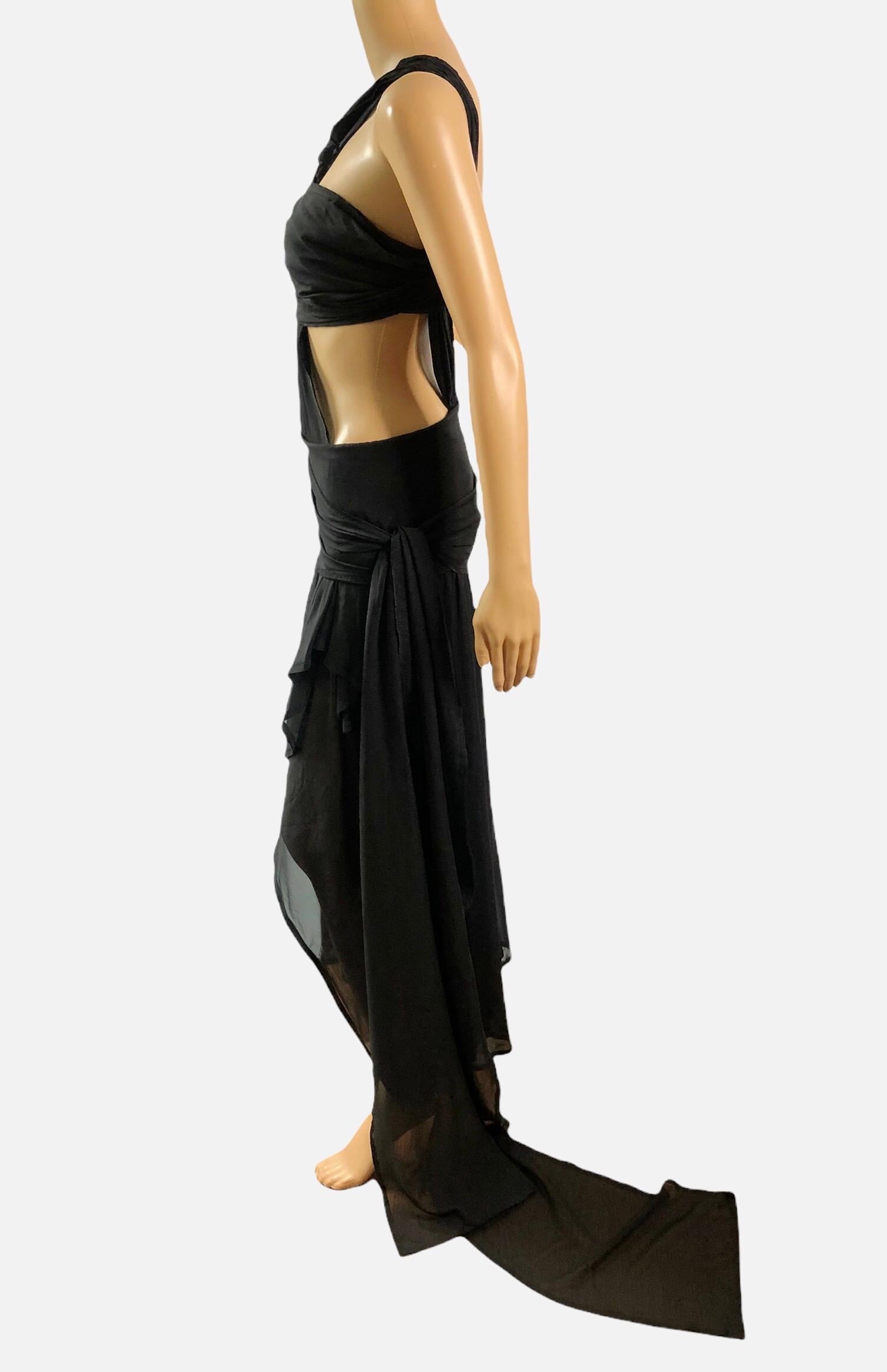 Women's Tom Ford for Yves Saint Laurent S/S 2002 Runway Sheer Cutout Black Dress Gown For Sale