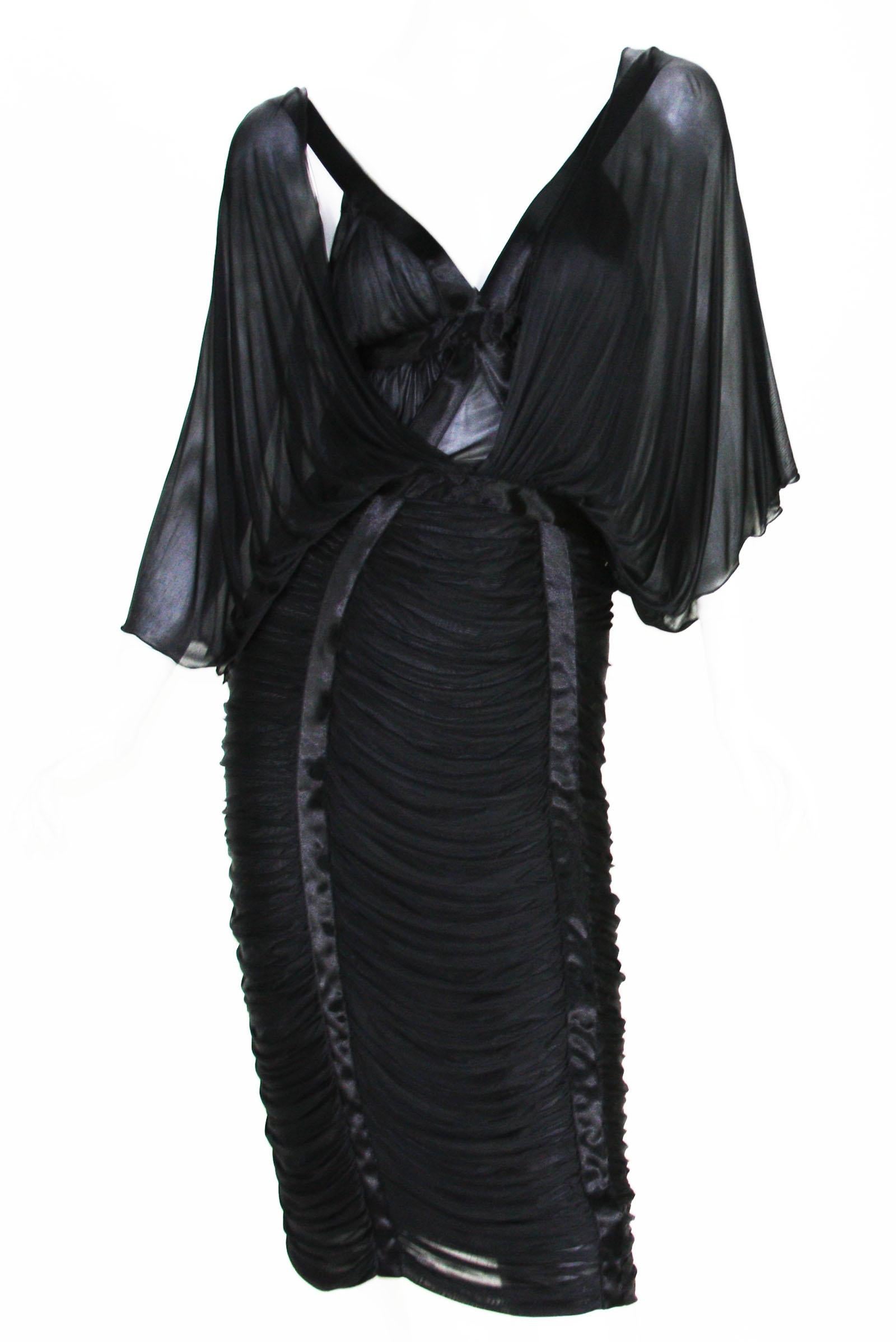 Tom Ford for Yves Saint Laurent S/S 2003 Runway Jersey Ruched Black Dress M In Excellent Condition In Montgomery, TX
