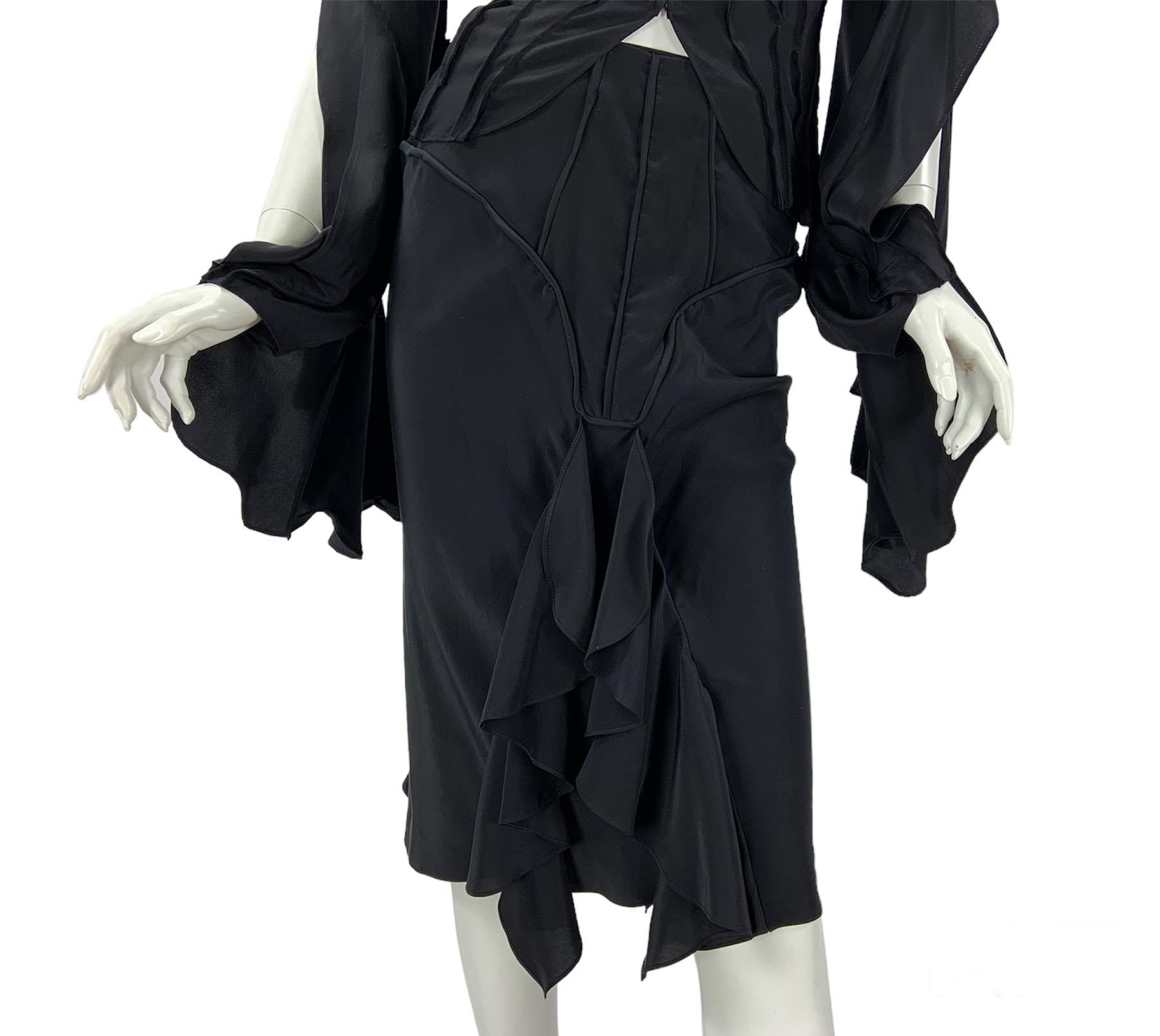 Tom Ford pour Yves Saint Laurent - Tailleur jupe en soie noire, taille 38 - US 6, printemps-été 2003 en vente 5