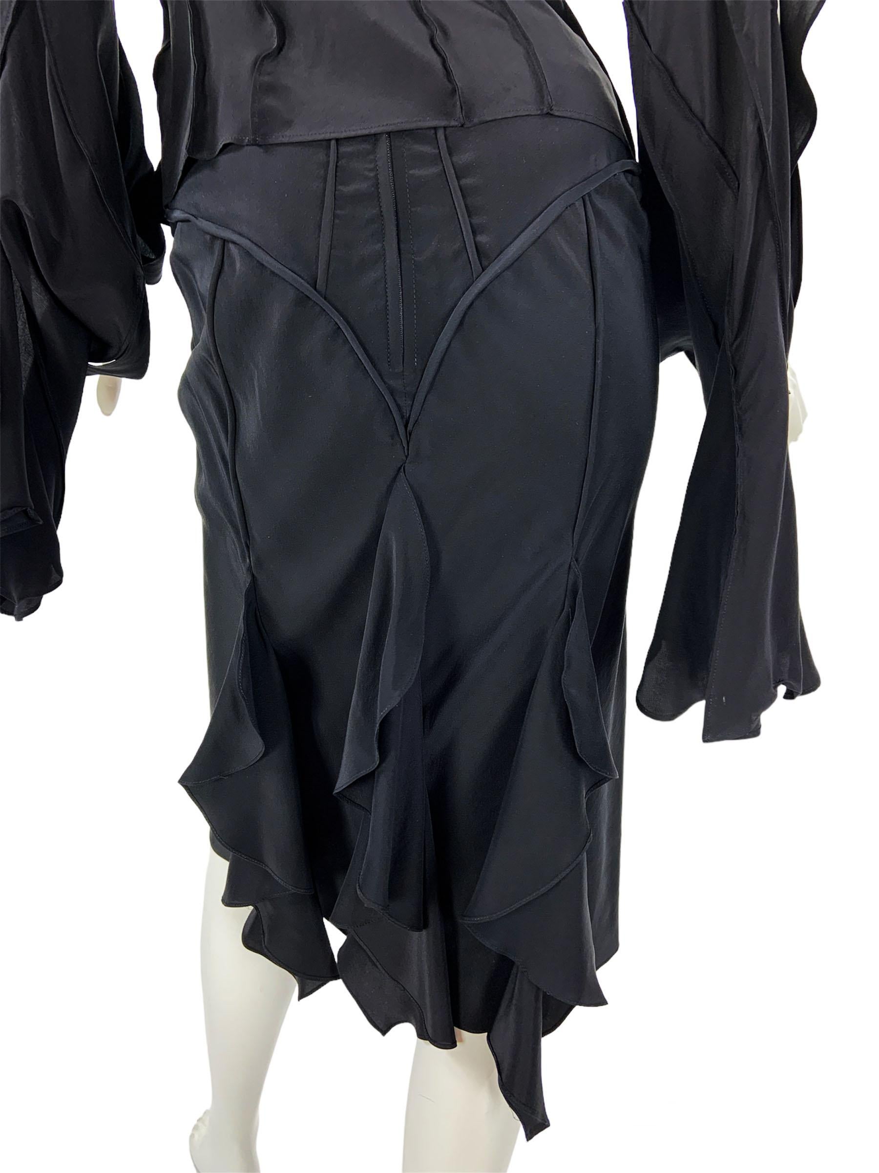 Tom Ford pour Yves Saint Laurent - Tailleur jupe en soie noire, taille 38 - US 6, printemps-été 2003 en vente 6