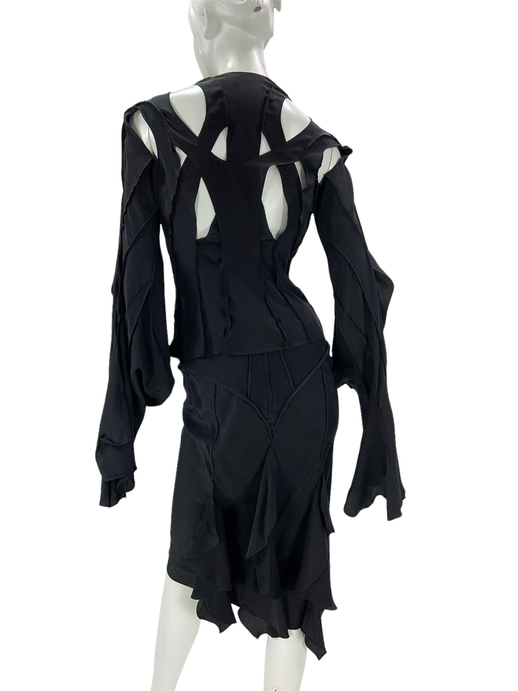 Tom Ford pour Yves Saint Laurent - Tailleur jupe en soie noire, taille 38 - US 6, printemps-été 2003 Excellent état - En vente à Montgomery, TX