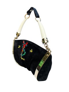 Tom Ford for Yves Saint Laurent S/S 2004 Double Horn Frame Black Suede Bag