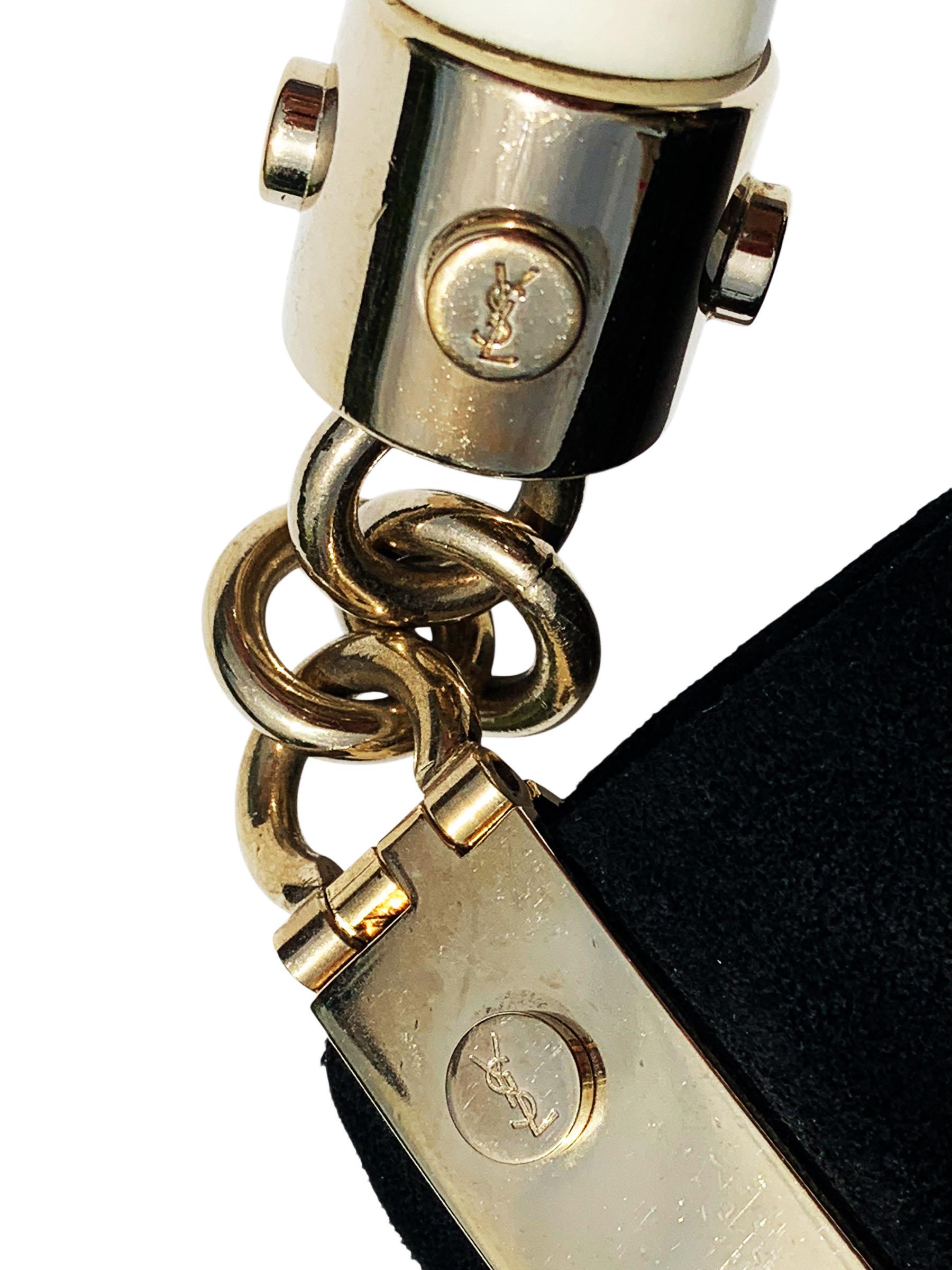 Tom Ford for Yves Saint Laurent S/S 2004 Sac en daim noir à double armature en corne en vente 1