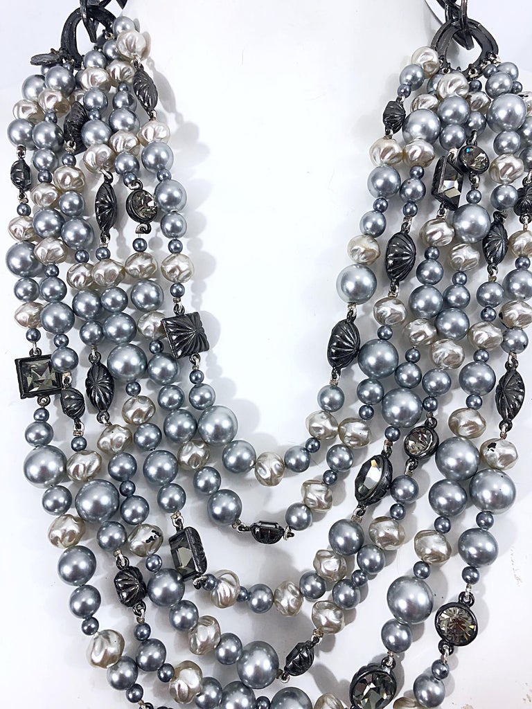 Tom Ford for Yves Saint Laurent Silver Gunmetal Pearls Rhinestones ...