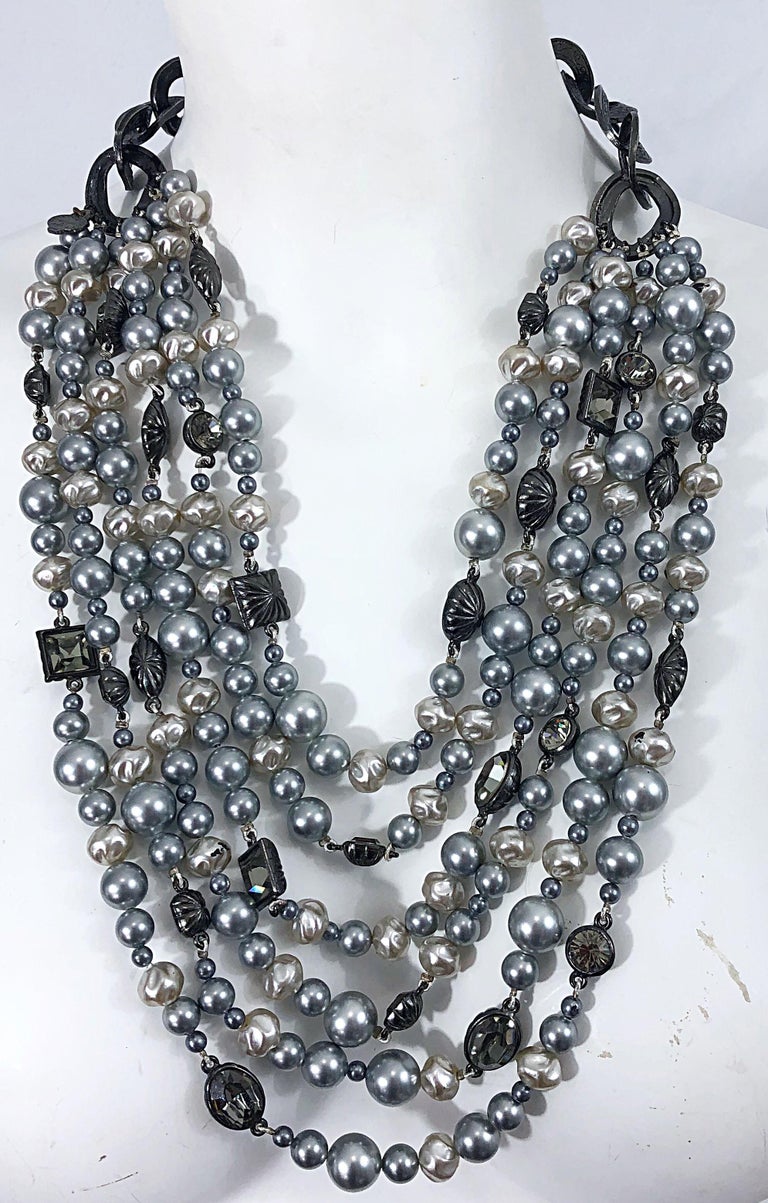 Tom Ford for Yves Saint Laurent Silver Gunmetal Pearls Rhinestones ...