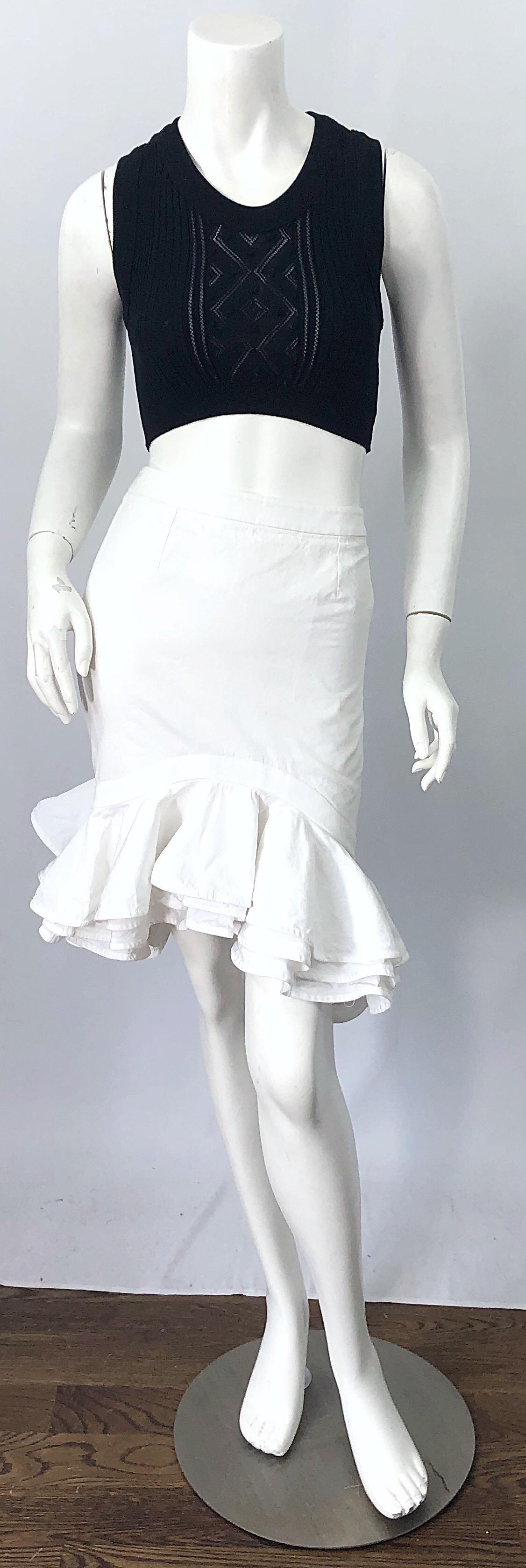 Tom Ford for Yves Saint Laurent Size 42 / US 10 White Cotton Flamenco Skirt YSL For Sale 3