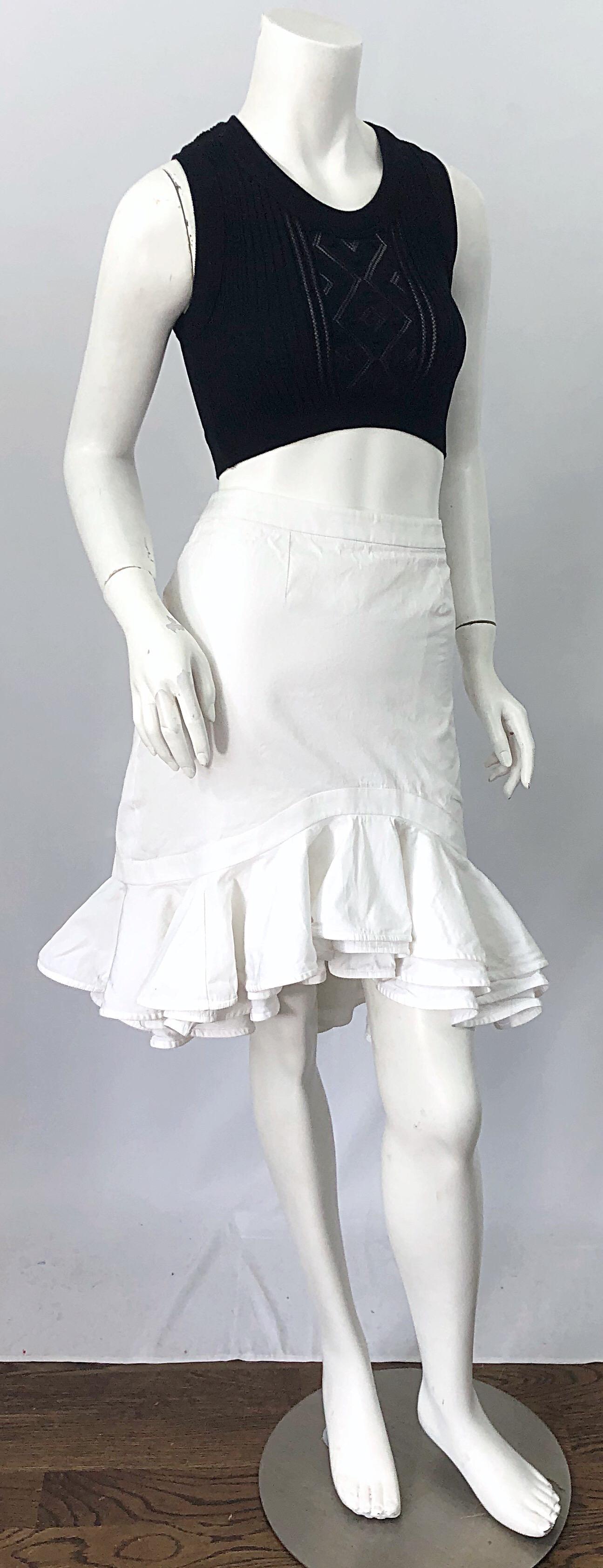 Gray Tom Ford for Yves Saint Laurent Size 42 / US 10 White Cotton Flamenco Skirt YSL For Sale