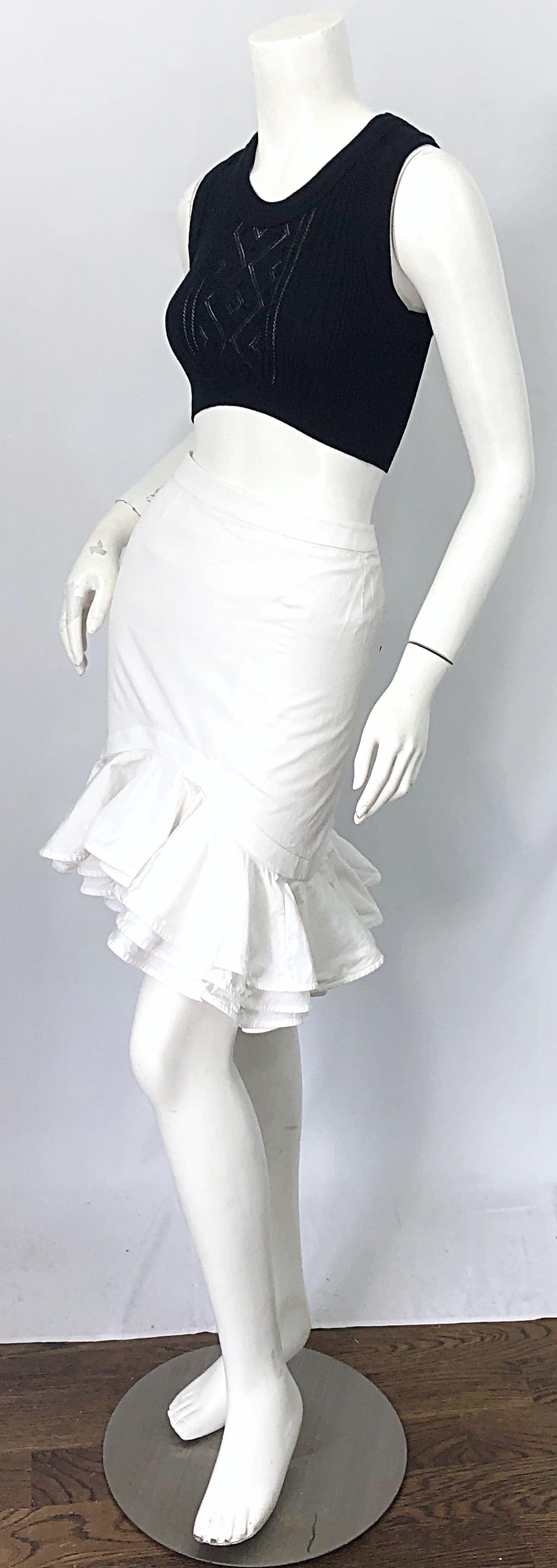 Women's Tom Ford for Yves Saint Laurent Size 42 / US 10 White Cotton Flamenco Skirt YSL For Sale
